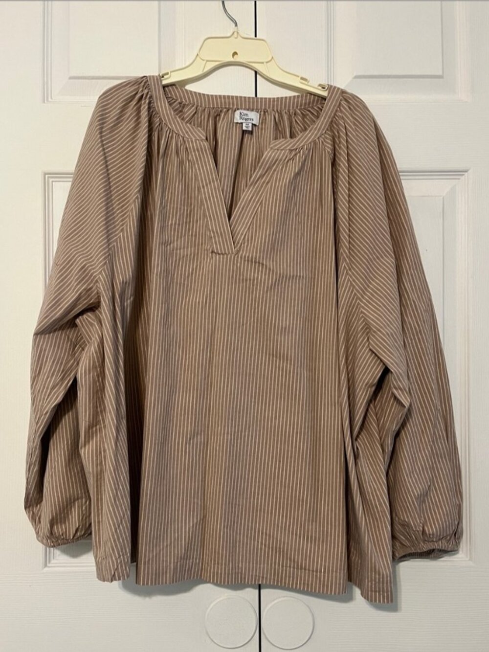 Taupe and White Striped Peasant Tunic